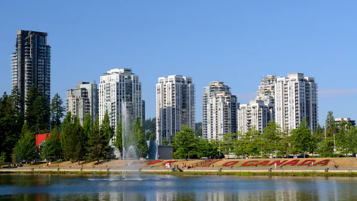Lafarge Lake in Coquitlam with the Town Centre towers behind