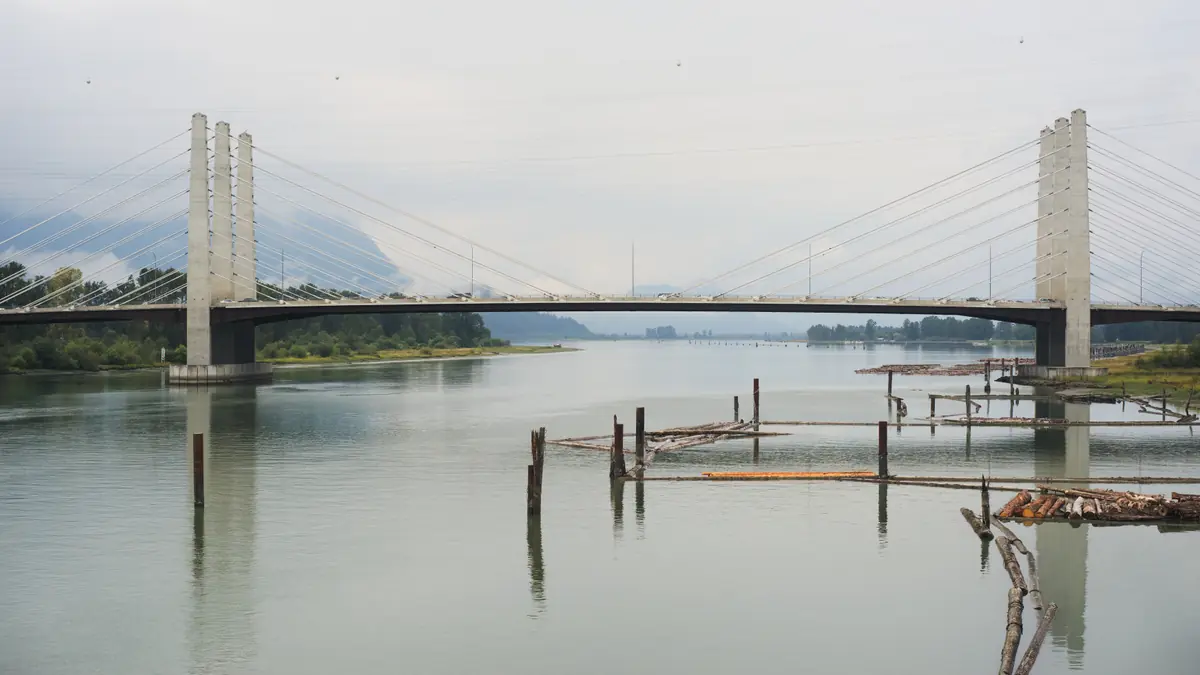 The Pitt River Bridge at Port Coquitlam over the river