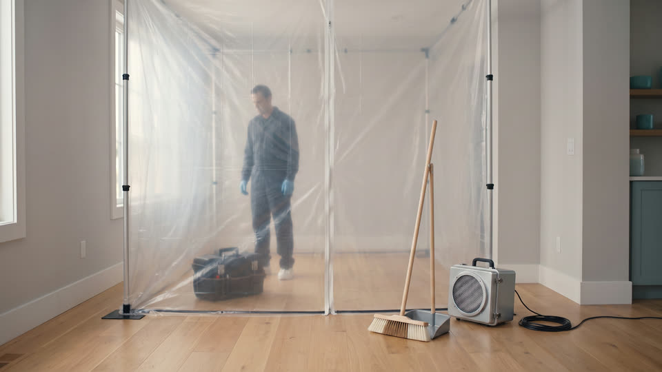 Dust-containment barrier and a freshly swept floor